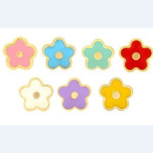 Solid 14k Yellow Gold Enamel Flower Screw Back Girls Stud Earrings